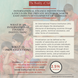 How do International Finance Institutions (IFIs) shape the development discourse in North East India? How involved is the Private Sector in this? What are the effects to the communities?
Access Jiten Yumnam's (CRAM) full study here: https://realityofaid.org/wp-content/uploads/2018/12/RoA-Full-Report2018FINAL3-min.pdf